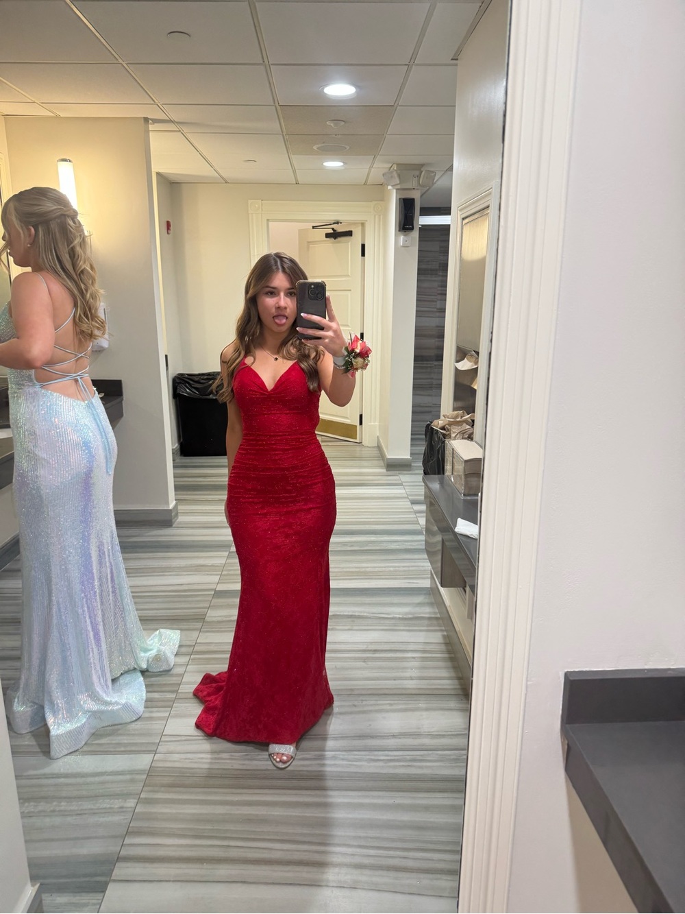 Elegant Red Spaghetti-Strap Evening Gown - Picture 1 of 3